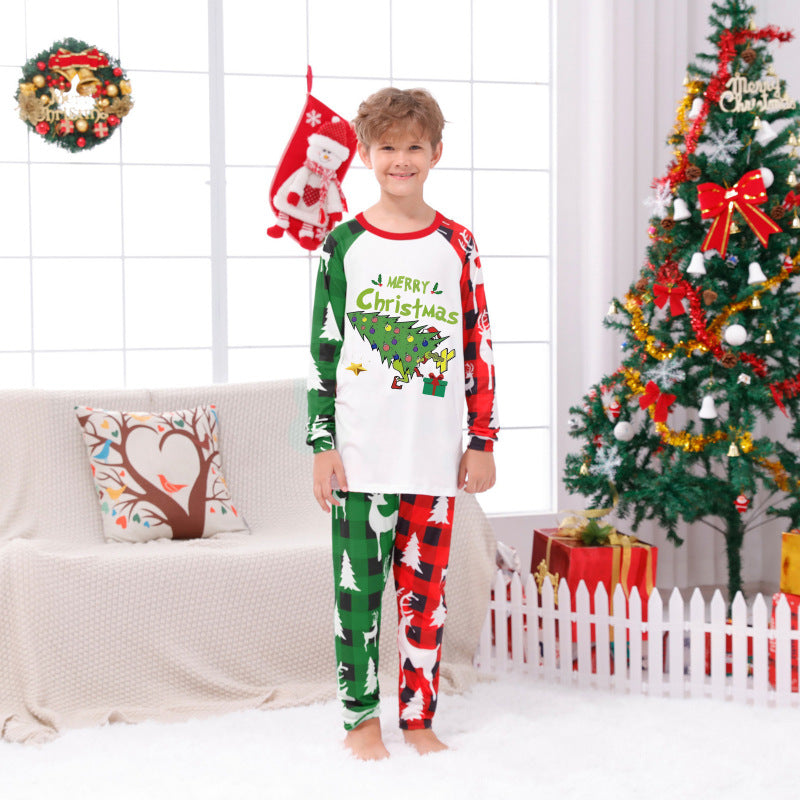 Christmas Loungewear Parent-Child Set Checkered Patchwork Printed Loungewear (Kid's)