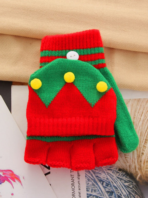 Festive Winter Knit Fingerless Gloves Women