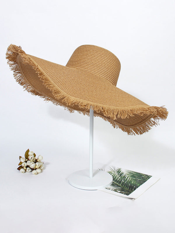 Outdoor large brim beach hat braided fur-brimmed straw hat bohemian style beach hat