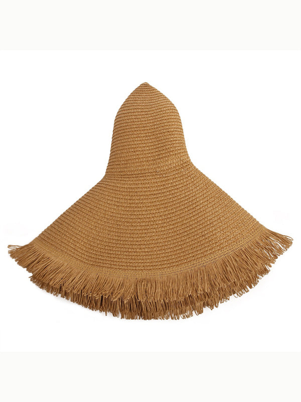 Outdoor large brim beach hat braided fur-brimmed straw hat bohemian style beach hat