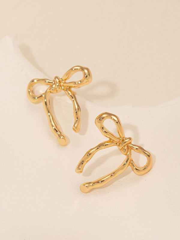 Gold bow earrings, simple and stylish glossy earrings