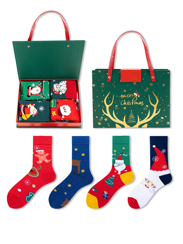 New Santa Claus Snowman Cartoon Cotton Socks Christmas Socks 4 Pairs Christmas Socks Gift Box Set