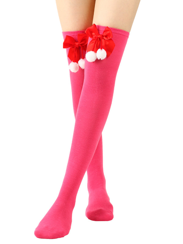 New bow Christmas socks ball socks over the knee socks women's long Christmas striped stockings