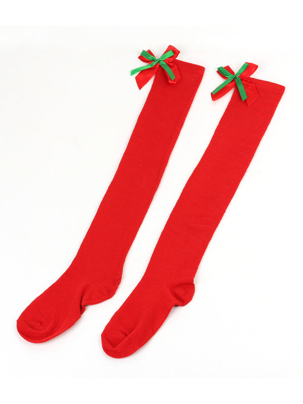 New bow Christmas socks ball socks over the knee socks women's long Christmas striped stockings