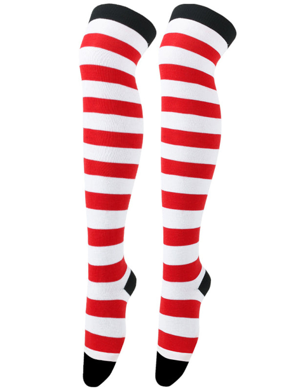New daily casual over-the-knee socks for women long Christmas and Halloween striped stockings