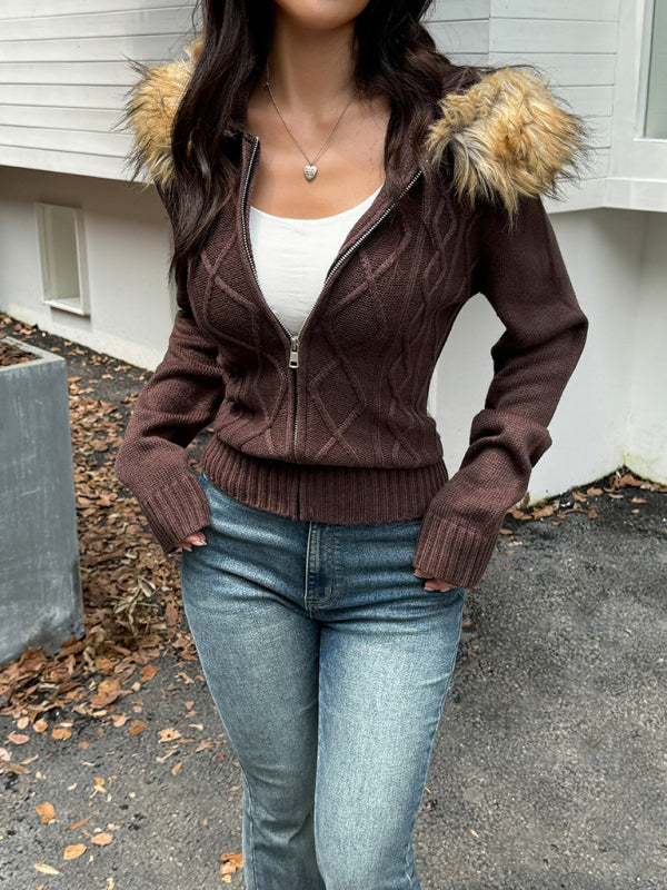 Casual simple style hooded sweater