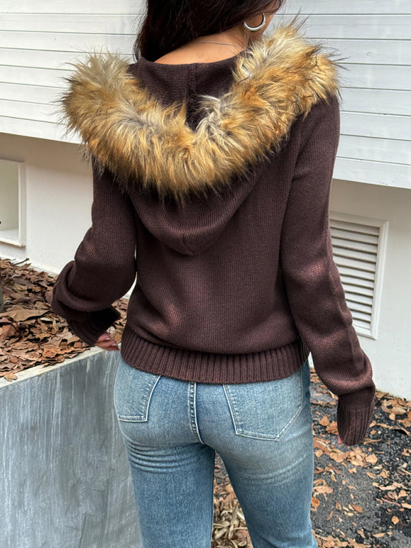 Casual simple style hooded sweater