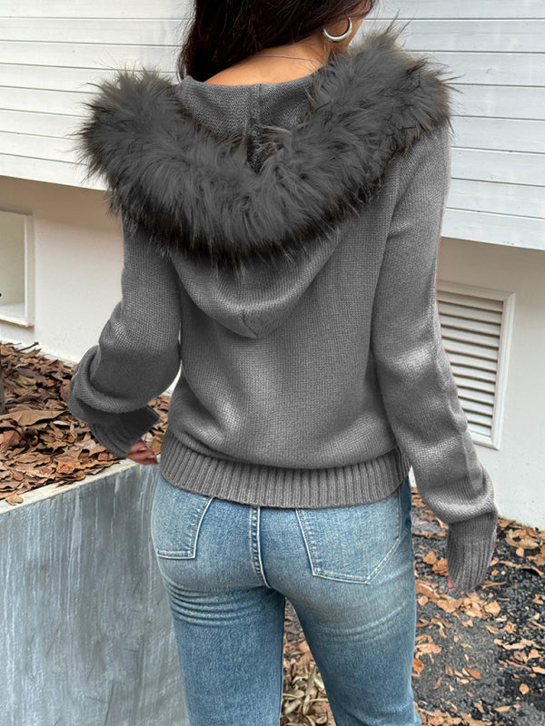 Casual simple style hooded sweater