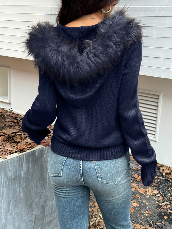 Casual simple style hooded sweater